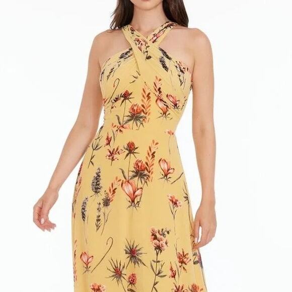 Dress The Population Brenna Canary Multi Yellow Floral Sheath Maxi Dress Small - Picture 3 of 13
